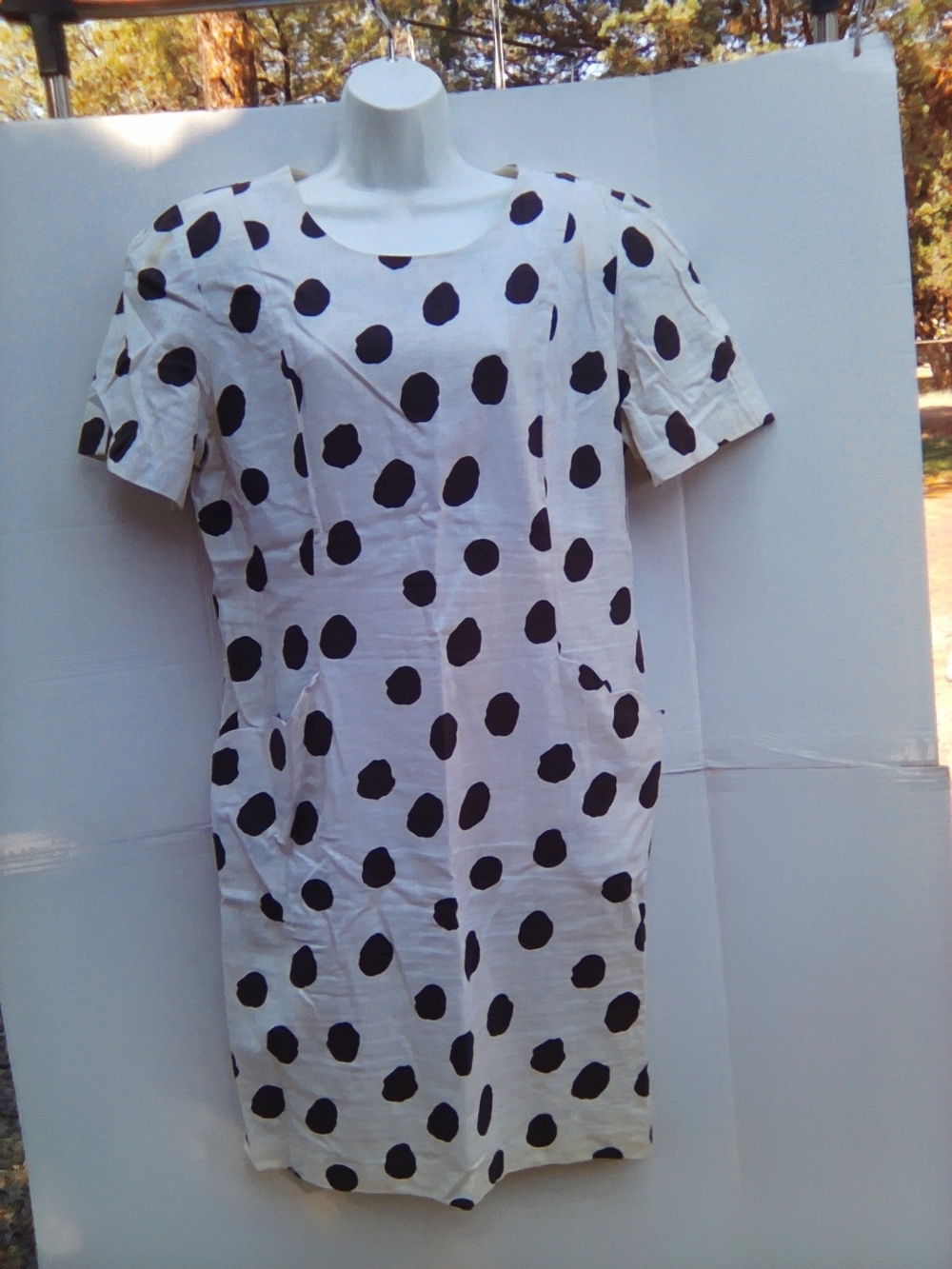 White Polka Dot Short Sleeve Shift Dress
